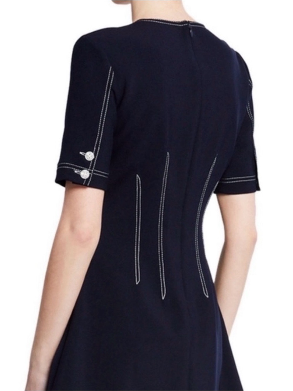 Veronica Beard Navy Dress with Cream Contrast Stitching midi dress,sz6, pre-owne - Picture 4 of 14